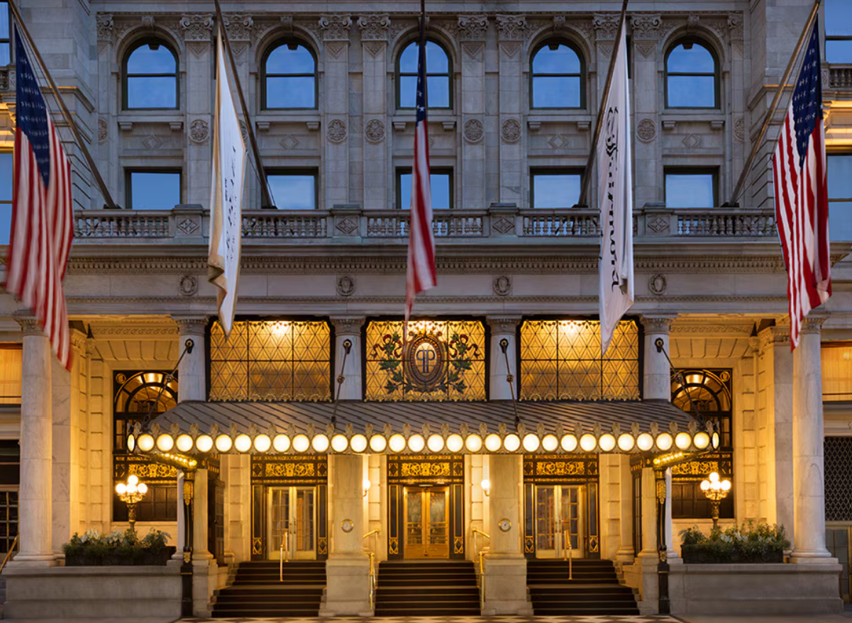 The Plaza Hotel New York entrance at dusk